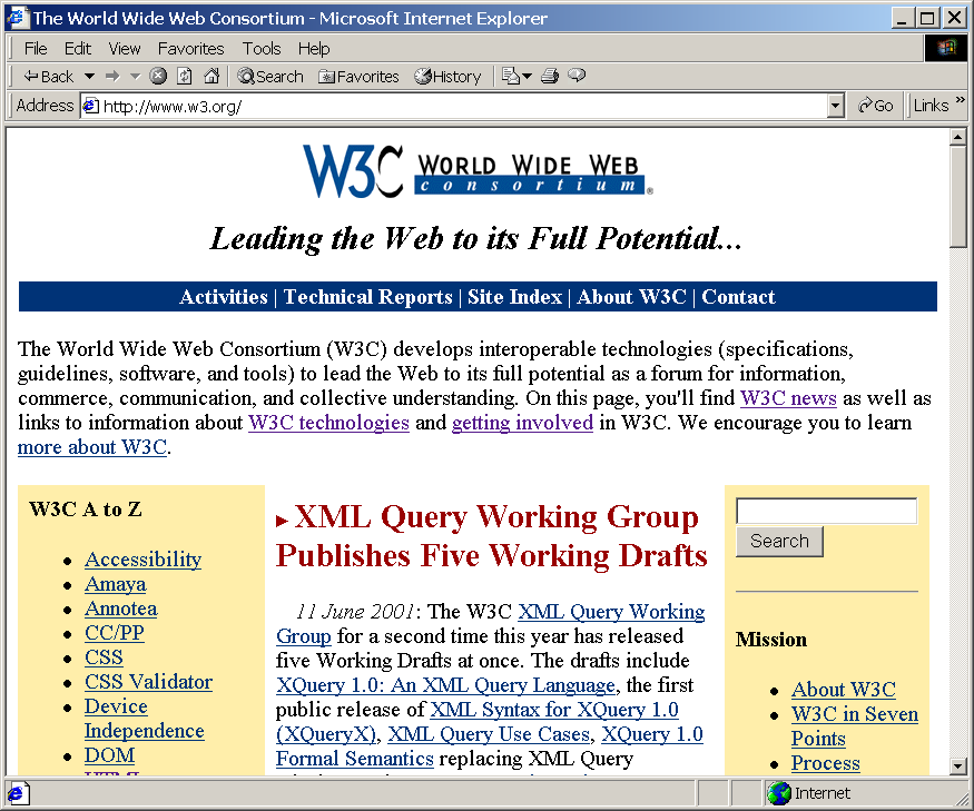 Webová stránka zobrazená v prohlížeči