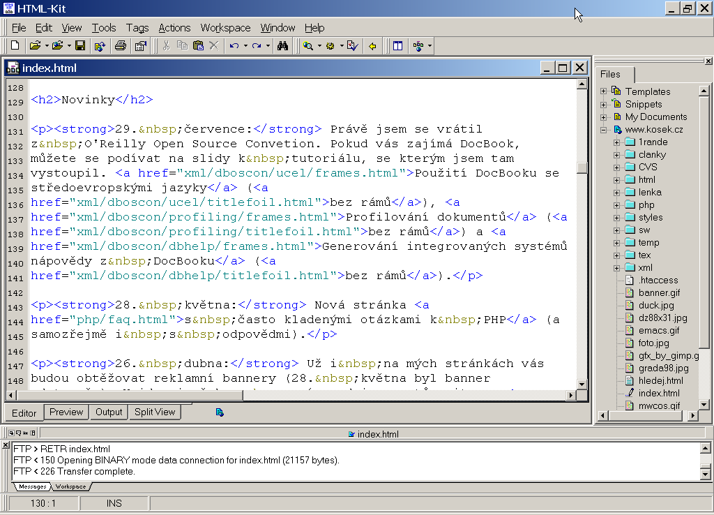 Editor HTML-Kit s integrovaným FTP klientem